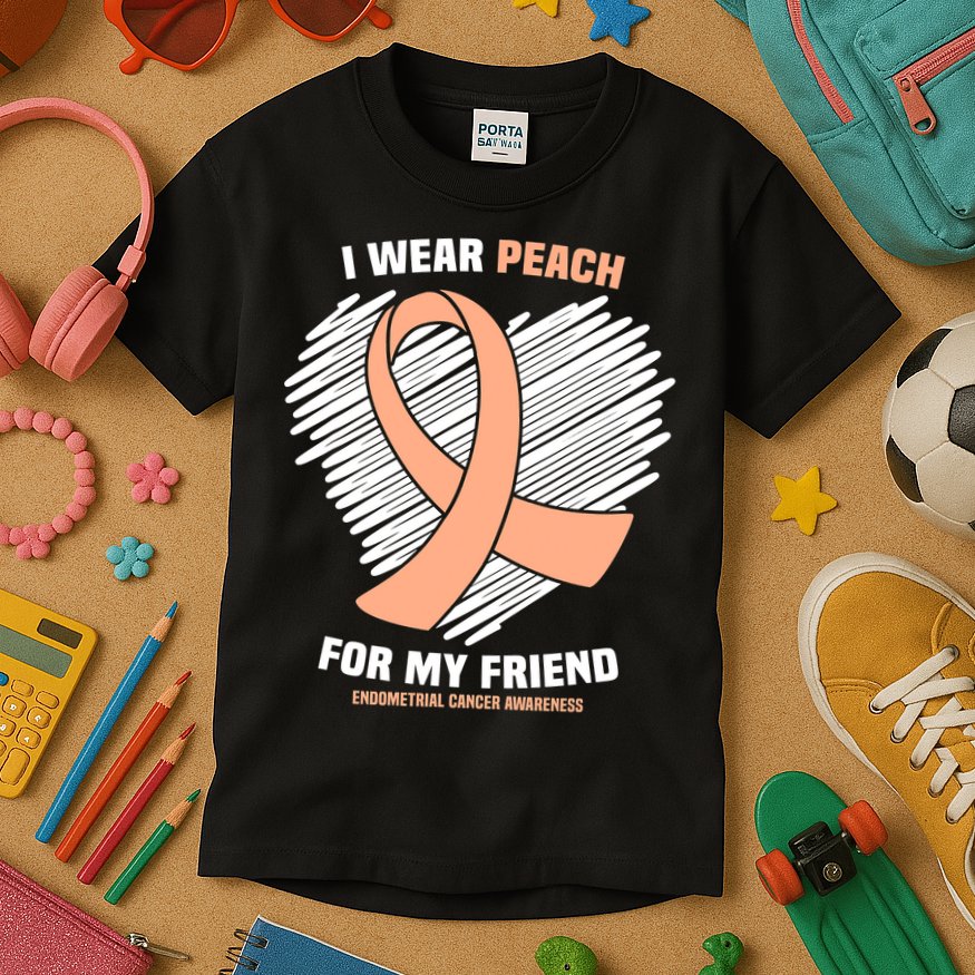 I Wear Peach For My Friend Endometrial Funny Cancer Awareness Kids T-Shirt