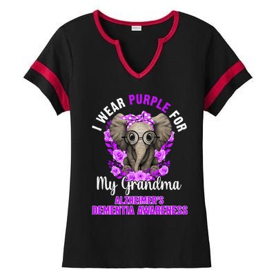 I Wear Purple For Grandma Dementia Awareness Elephant Ladies Halftime Notch Neck Tee