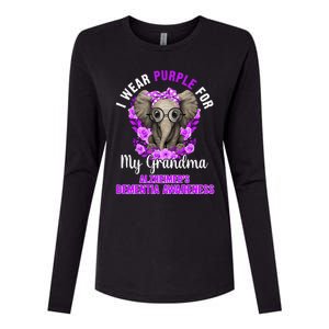 I Wear Purple For Grandma Dementia Awareness Elephant Womens Cotton Relaxed Long Sleeve T-Shirt