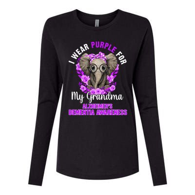 I Wear Purple For Grandma Dementia Awareness Elephant Womens Cotton Relaxed Long Sleeve T-Shirt