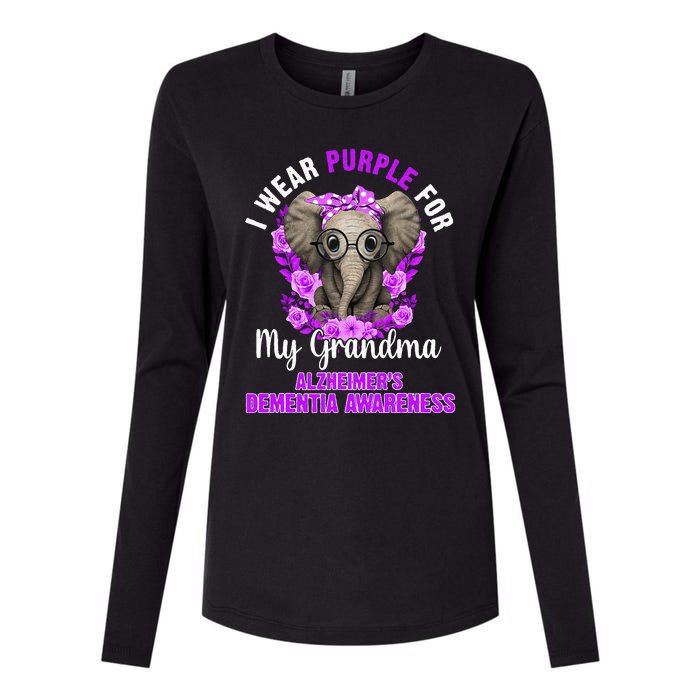 I Wear Purple For Grandma Dementia Awareness Elephant Womens Cotton Relaxed Long Sleeve T-Shirt