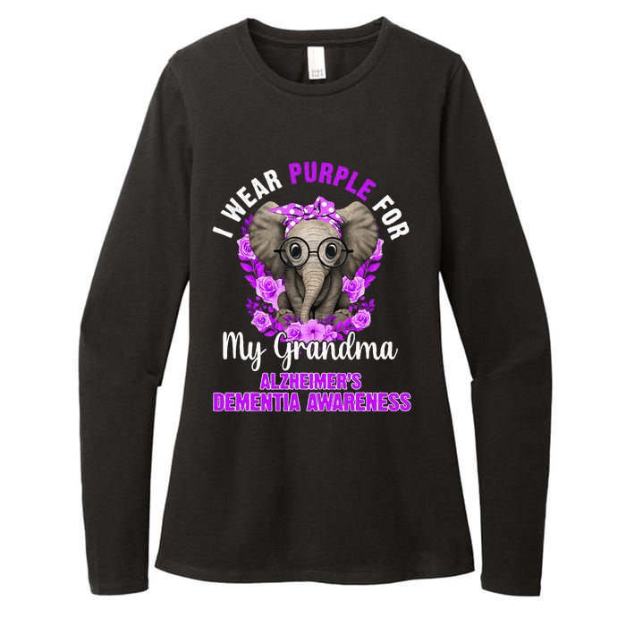 I Wear Purple For Grandma Dementia Awareness Elephant Womens CVC Long Sleeve Shirt