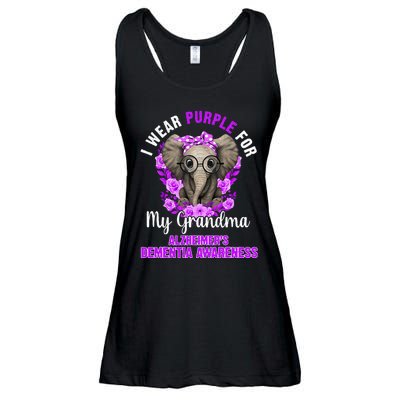 I Wear Purple For Grandma Dementia Awareness Elephant Ladies Essential Flowy Tank