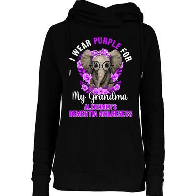 I Wear Purple For Grandma Dementia Awareness Elephant Womens Funnel Neck Pullover Hood