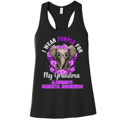 I Wear Purple For Grandma Dementia Awareness Elephant Women's Racerback Tank