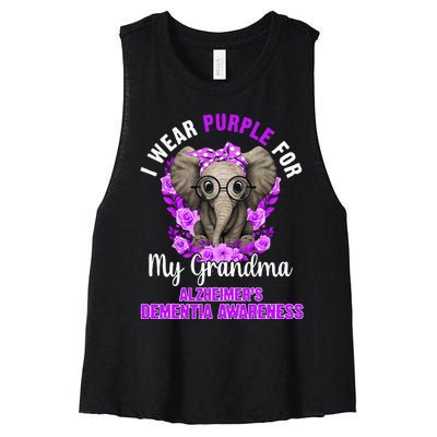 I Wear Purple For Grandma Dementia Awareness Elephant Women's Racerback Cropped Tank