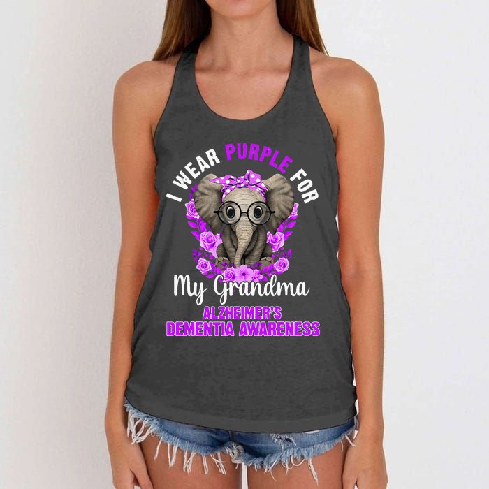 I Wear Purple For Grandma Dementia Awareness Elephant Women's Knotted Racerback Tank