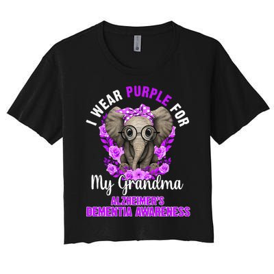 I Wear Purple For Grandma Dementia Awareness Elephant Women's Crop Top Tee