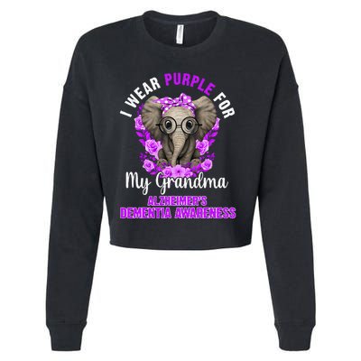 I Wear Purple For Grandma Dementia Awareness Elephant Cropped Pullover Crew