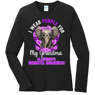 I Wear Purple For Grandma Dementia Awareness Elephant Ladies Long Sleeve Shirt