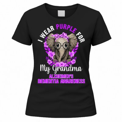 I Wear Purple For Grandma Dementia Awareness Elephant Women's T-Shirt