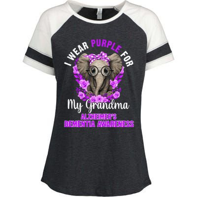 I Wear Purple For Grandma Dementia Awareness Elephant Enza Ladies Jersey Colorblock Tee