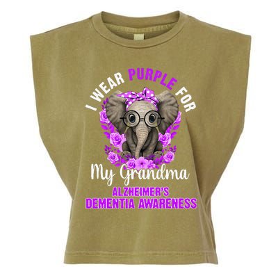 I Wear Purple For Grandma Dementia Awareness Elephant Garment-Dyed Women's Muscle Tee