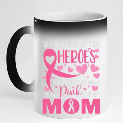 I Wear Pink For My Mom Breast Cancer Awareness Kids Support 11oz Black Color Changing Mug