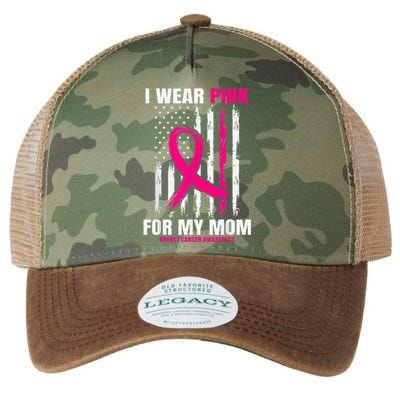 I Wear Pink For My Mom Breast Cancer Awareness American Flag Legacy Tie Dye Trucker Hat