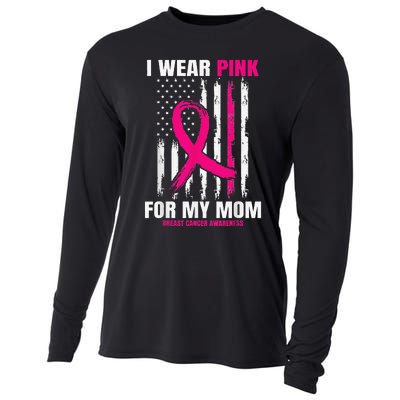 I Wear Pink For My Mom Breast Cancer Awareness American Flag Cooling Performance Long Sleeve Crew