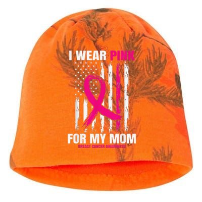 I Wear Pink For My Mom Breast Cancer Awareness American Flag Kati - Camo Knit Beanie