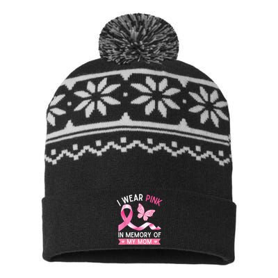 I Wear Pink In Memory Of My Mom Breast Cancer Awareness USA-Made Snowflake Beanie