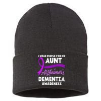 I Wear Purple For My Aunt Alzheimers Dementia Awareness Sustainable Knit Beanie