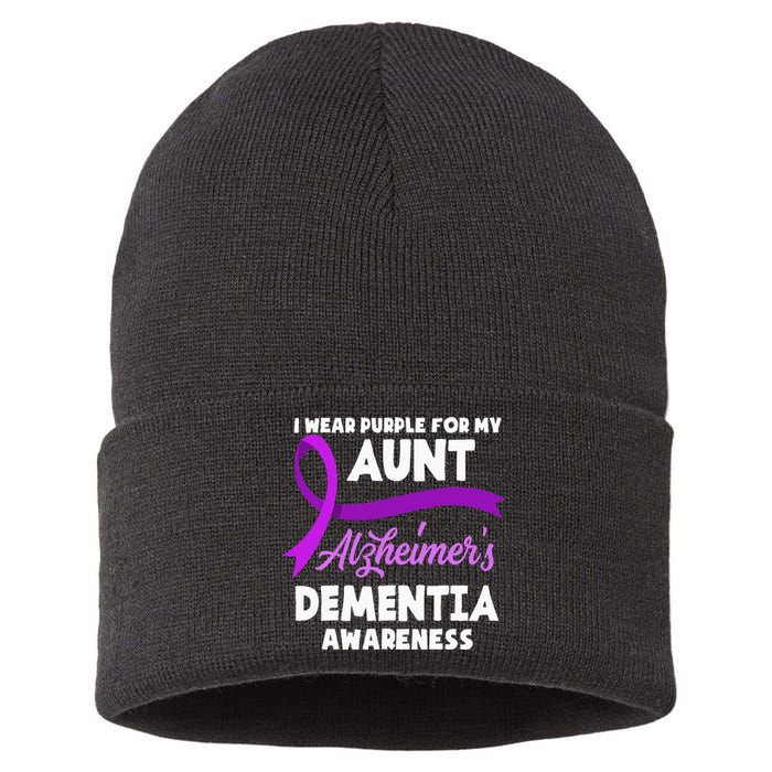 I Wear Purple For My Aunt Alzheimers Dementia Awareness Sustainable Knit Beanie