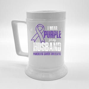 I Wear Purple For My Husband Pancreatic Cancer Awareness Gift Beer Stein