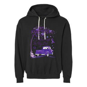 I Wear Purple For My Dad Alzheimers Awareness Truck Garment-Dyed Fleece Hoodie