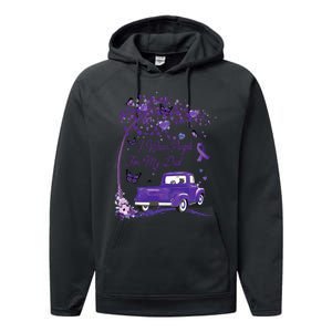 I Wear Purple For My Dad Alzheimers Awareness Truck Performance Fleece Hoodie