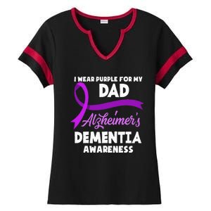 I Wear Purple For My Dad Alzheimers Dementia Awareness Ladies Halftime Notch Neck Tee