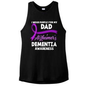 I Wear Purple For My Dad Alzheimers Dementia Awareness Ladies PosiCharge Tri-Blend Wicking Tank