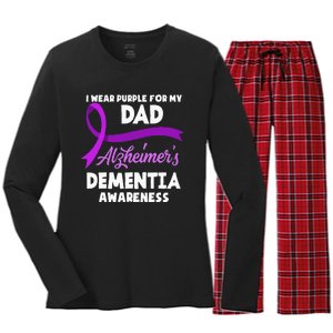 I Wear Purple For My Dad Alzheimers Dementia Awareness Women's Long Sleeve Flannel Pajama Set 