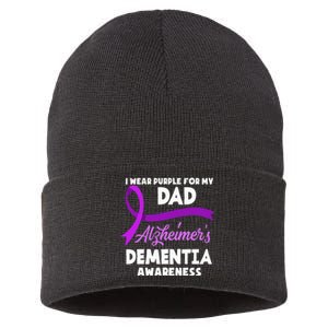 I Wear Purple For My Dad Alzheimers Dementia Awareness Sustainable Knit Beanie