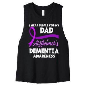 I Wear Purple For My Dad Alzheimers Dementia Awareness Women's Racerback Cropped Tank