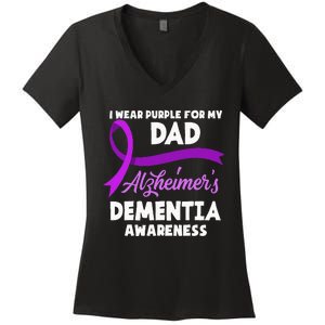 I Wear Purple For My Dad Alzheimers Dementia Awareness Women's V-Neck T-Shirt