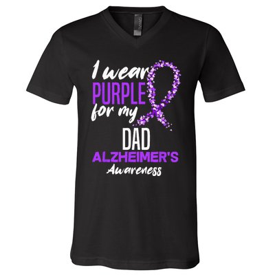 I Wear Purple For My Dad Dementia Alzheimers Awareness V-Neck T-Shirt