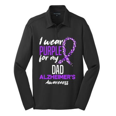 I Wear Purple For My Dad Dementia Alzheimers Awareness Silk Touch Performance Long Sleeve Polo