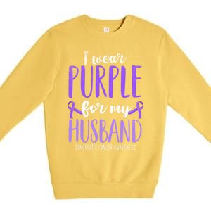 I Wear Purple For My Husband Pancreatic Cancer Awareness Meaningful Gift Premium Crewneck Sweatshirt