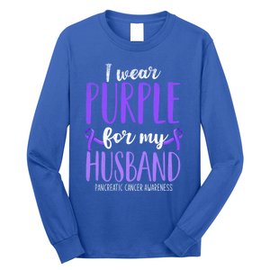 I Wear Purple For My Husband Pancreatic Cancer Awareness Meaningful Gift Long Sleeve Shirt