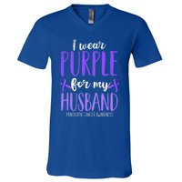 I Wear Purple For My Husband Pancreatic Cancer Awareness Meaningful Gift V-Neck T-Shirt