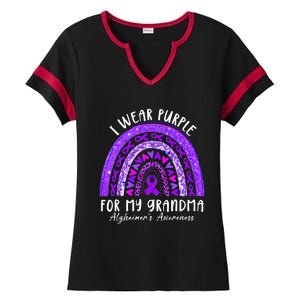 I Wear Purple For My Grandma Alzheimers Awareness Rainbow Ladies Halftime Notch Neck Tee