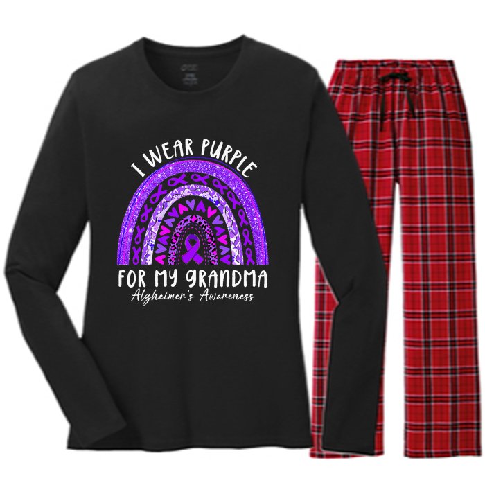 I Wear Purple For My Grandma Alzheimers Awareness Rainbow Women's Long Sleeve Flannel Pajama Set 