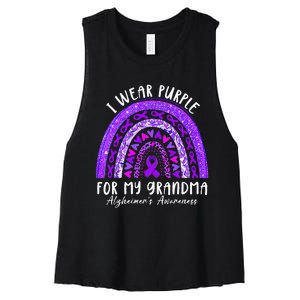 I Wear Purple For My Grandma Alzheimers Awareness Rainbow Women's Racerback Cropped Tank