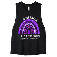 I Wear Purple For My Grandma Alzheimers Awareness Rainbow Women's Racerback Cropped Tank