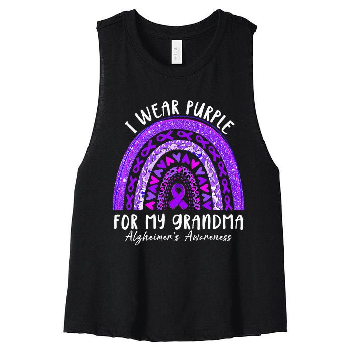 I Wear Purple For My Grandma Alzheimers Awareness Rainbow Women's Racerback Cropped Tank