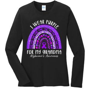 I Wear Purple For My Grandma Alzheimers Awareness Rainbow Ladies Long Sleeve Shirt