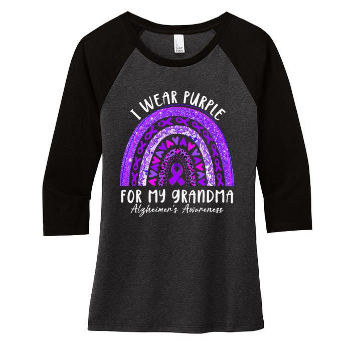 I Wear Purple For My Grandma Alzheimers Awareness Rainbow Women's Tri-Blend 3/4-Sleeve Raglan Shirt