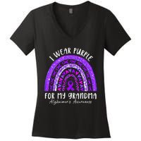 I Wear Purple For My Grandma Alzheimers Awareness Rainbow Women's V-Neck T-Shirt