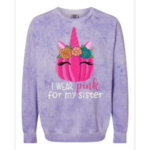 I Wear Pink For My Sister Breast Cancer Awareness Pumpkin Unicorn Colorblast Crewneck Sweatshirt