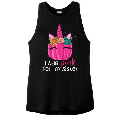 I Wear Pink For My Sister Breast Cancer Awareness Pumpkin Unicorn Ladies PosiCharge Tri-Blend Wicking Tank