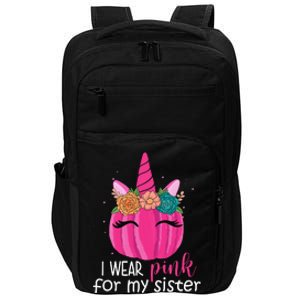 I Wear Pink For My Sister Breast Cancer Awareness Pumpkin Unicorn Impact Tech Backpack