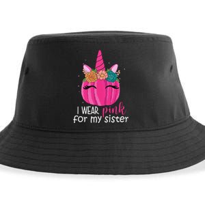 I Wear Pink For My Sister Breast Cancer Awareness Pumpkin Unicorn Sustainable Bucket Hat